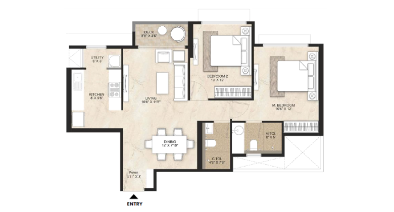 2 BHK Floor Plan Arkade Filmistan